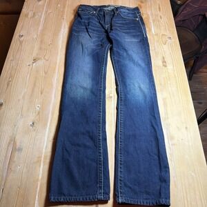 BKE Aiden Jeans Mens 29L Fit 29x33 Dark Blue Straight Leg Stretch Denim Whiskers